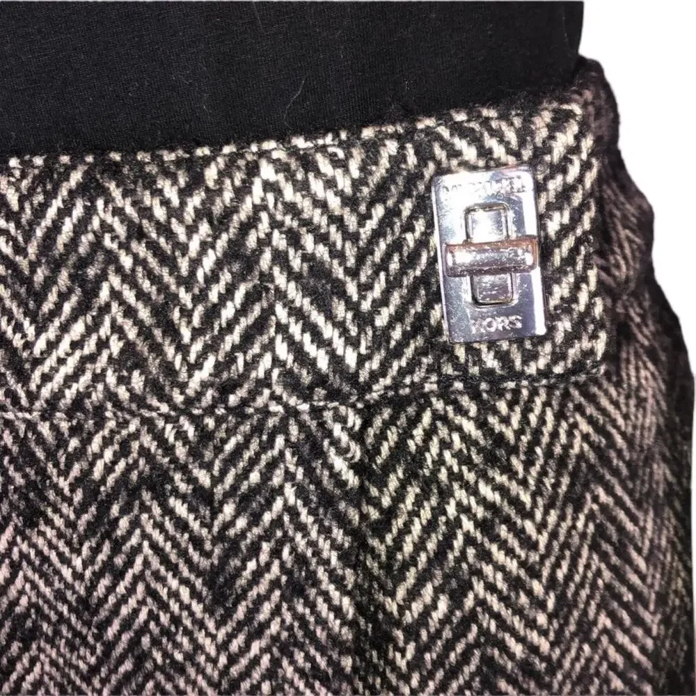 Michael Kors Herringbone Wrap Skirt black & white silver hard wear size 12